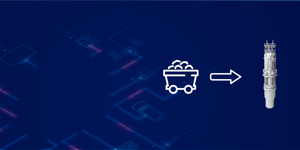 Icon of a cart full of coal with an arrow pointing to a rendering of a NuScale Power Module.