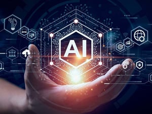 AI icon over over hand.