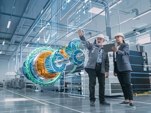 Two people in industrial setting.