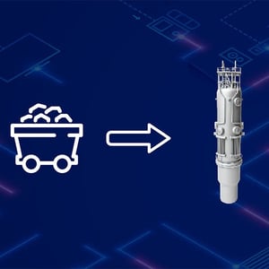 Icon of a cart full of coal with an arrow pointing to a rendering of a NuScale Power Module.