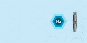 Hydrogen icon next to NuScale Power Module icon over a light blue background.