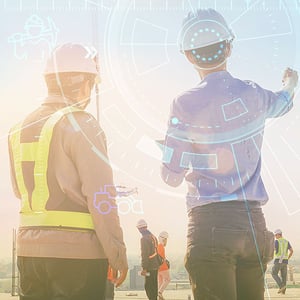 Two people at construction site. 