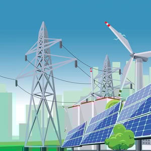 “Net Zero” surrounded by icons of the NuScale Power Module and renewables.